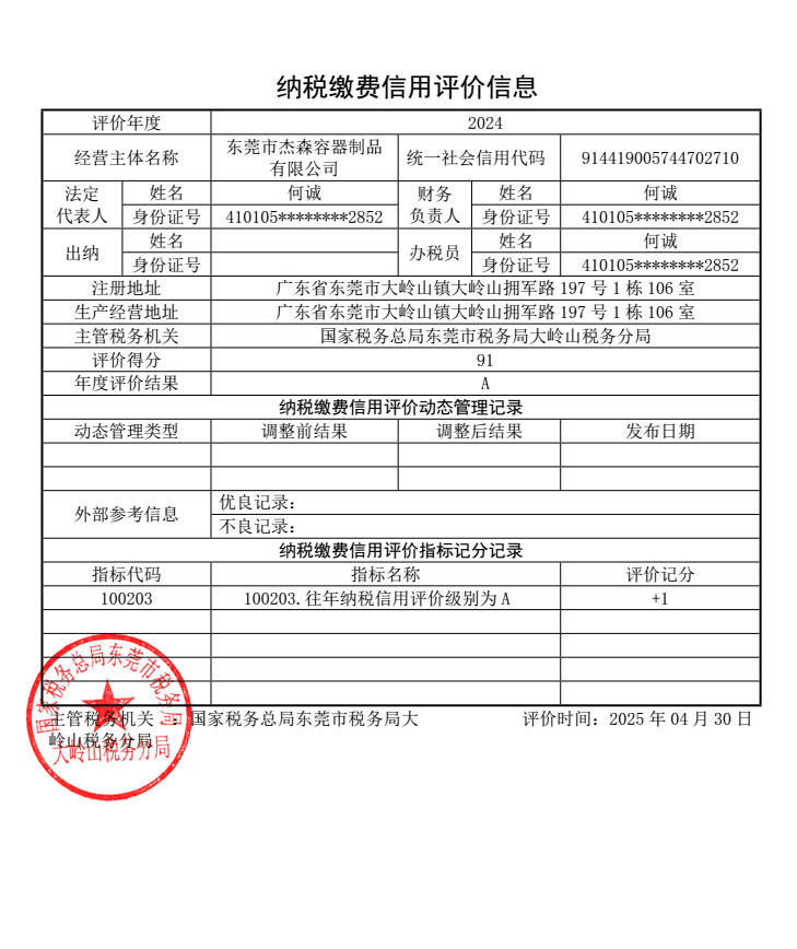 杰森容器获纳税信用A级评价2024.png